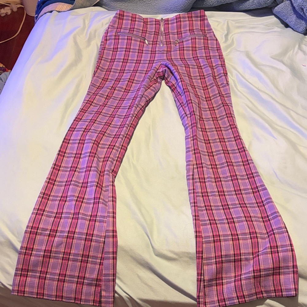 SO Pink Plaid Boot Cut Pants